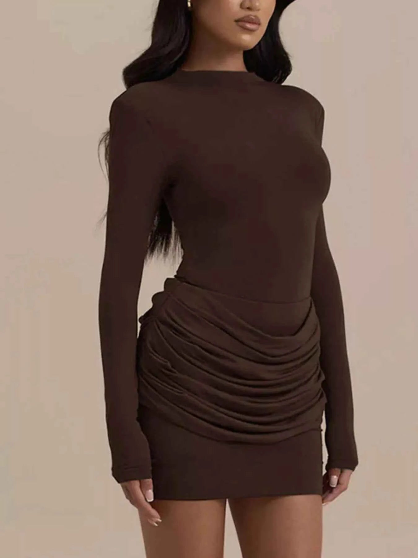 Mock Neck Ruched Bodycon Mini Dress