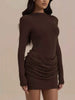 Mock Neck Ruched Bodycon Mini Dress