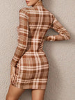 Long Sleeve Plaid Bodycon Mini Dress