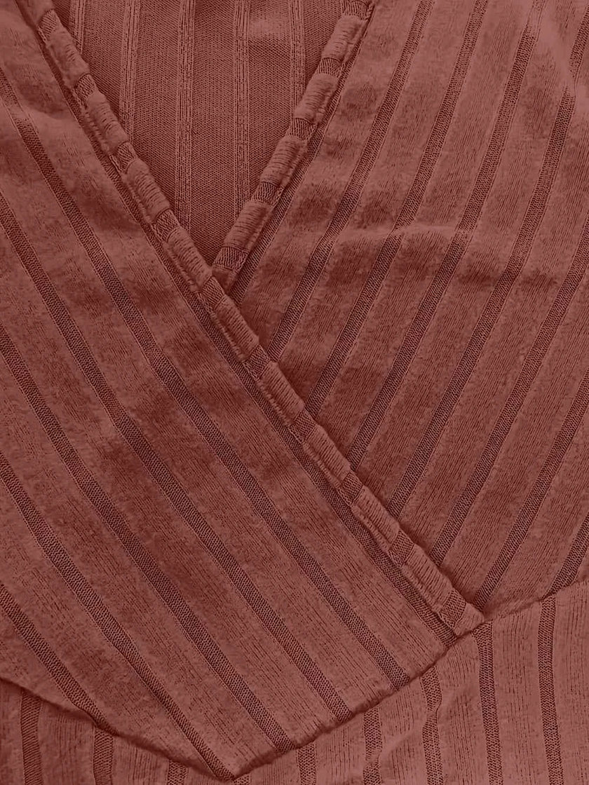 Ribbed Surplice Long Sleeve T-Shirt