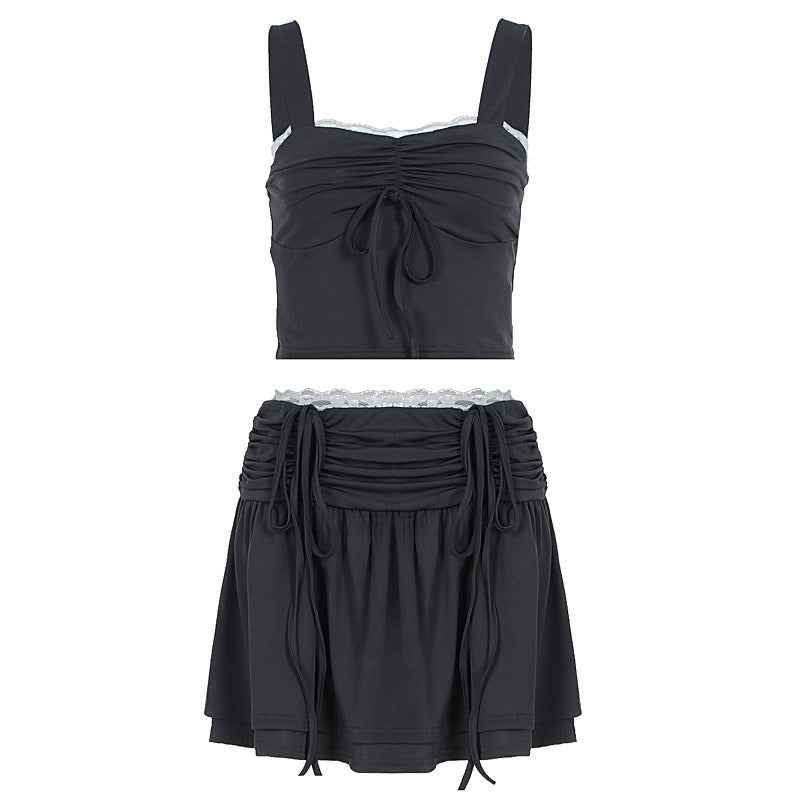 Braided Trimmed Crop Top with Mini Skirt Set