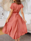 High-Low Plunge Flutter Sleeve Dress