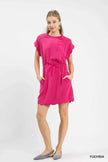 Umgee Linen Blend Scallop Hem Mini Dress