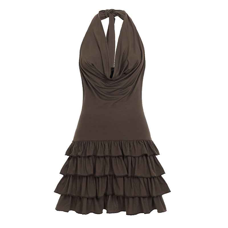 Spicy Girl Sexy Halter Swing Low Waist Cake Skirt Personalized Women's Dress Backless Sleeveless Dress