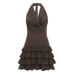 Spicy Girl Sexy Halter Swing Low Waist Cake Skirt Personalized Women's Dress Backless Sleeveless Dress