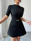 Mock Neck Short Sleeve Mini Dress