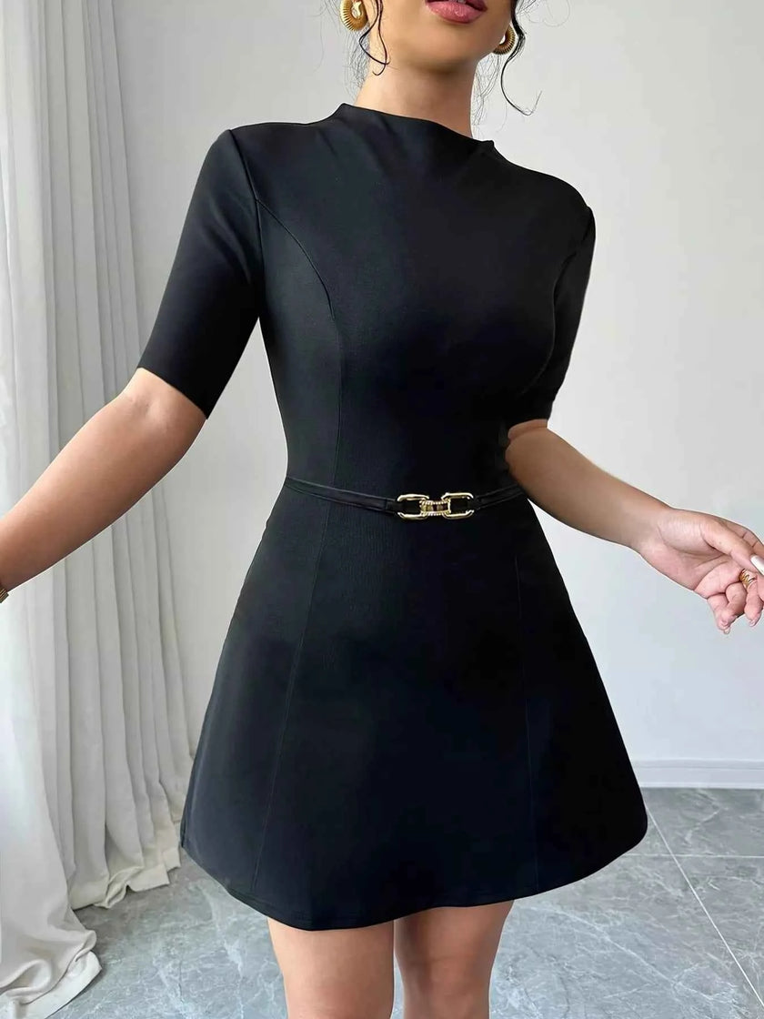 Mock Neck Short Sleeve Mini Dress