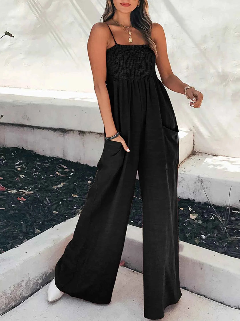 Smocked Wide Leg Jumpsuit