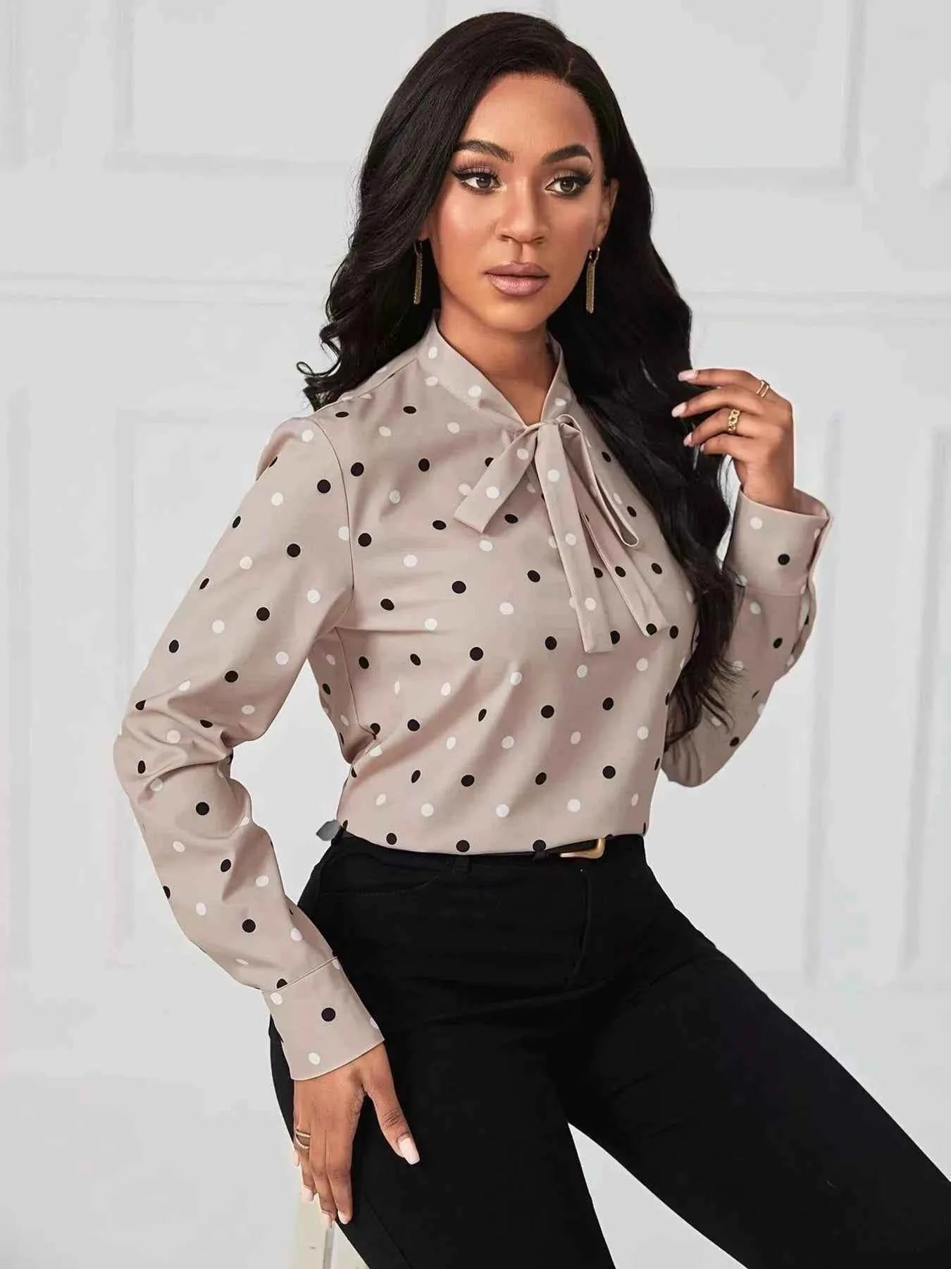Polka Dot Tie Neck Blouse