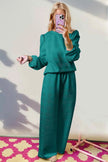 Double Take Texture Long Sleeve Top and Wide Leg Pants Set