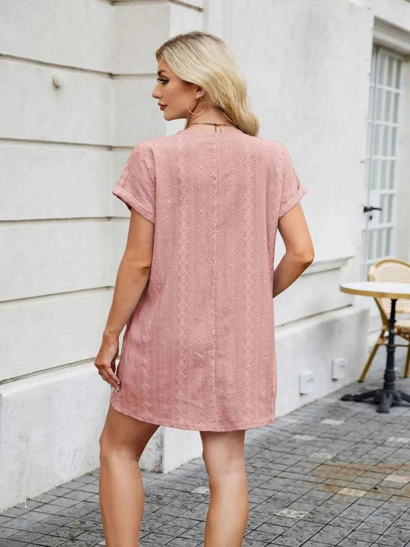 Round Neck Short Sleeve Mini Dress