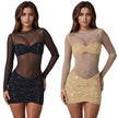 Fashion Women's Sexy Sheer Mesh Rhinestone Dress Mini Skirt