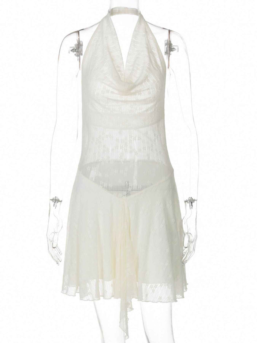 Halter Neck Asymmetrical Hem Mini Dress