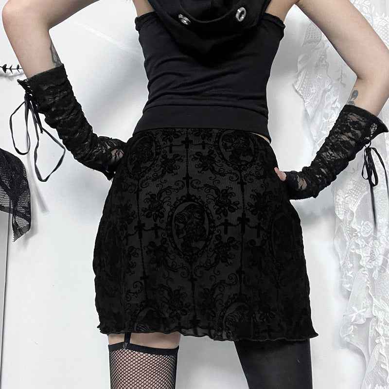 Cult Style Sexy Velvet Double-Layer Bodycon Skirt Women's Dark Chic Aesthetic Mini Skirt