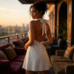 Printed V-Neck Halter Backless Midi Dress