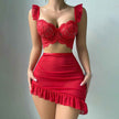 Style Lingerie Set - Lace Transparent Bra, Mini Skirt, and Thong Three-Piece Passionate Uniform