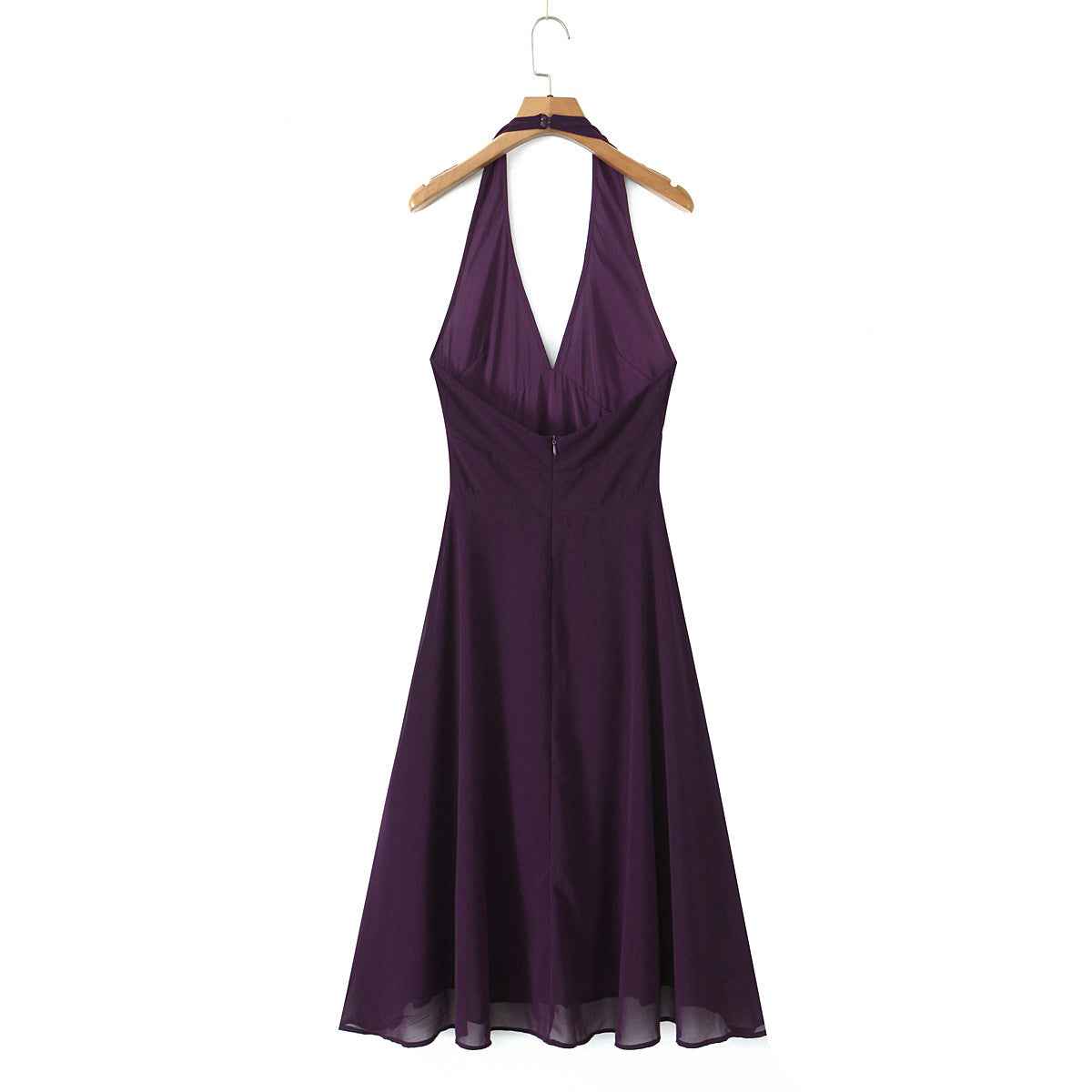 Long-Sleeved V-Neck Halter Dress