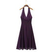 Long-Sleeved V-Neck Halter Dress