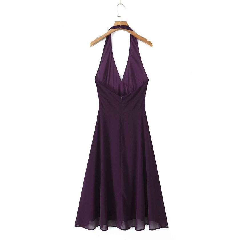 Long-Sleeved V-Neck Halter Dress