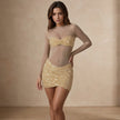 Sheer Mesh Rhinestone Long Sleeve Bodycon Mini Dress