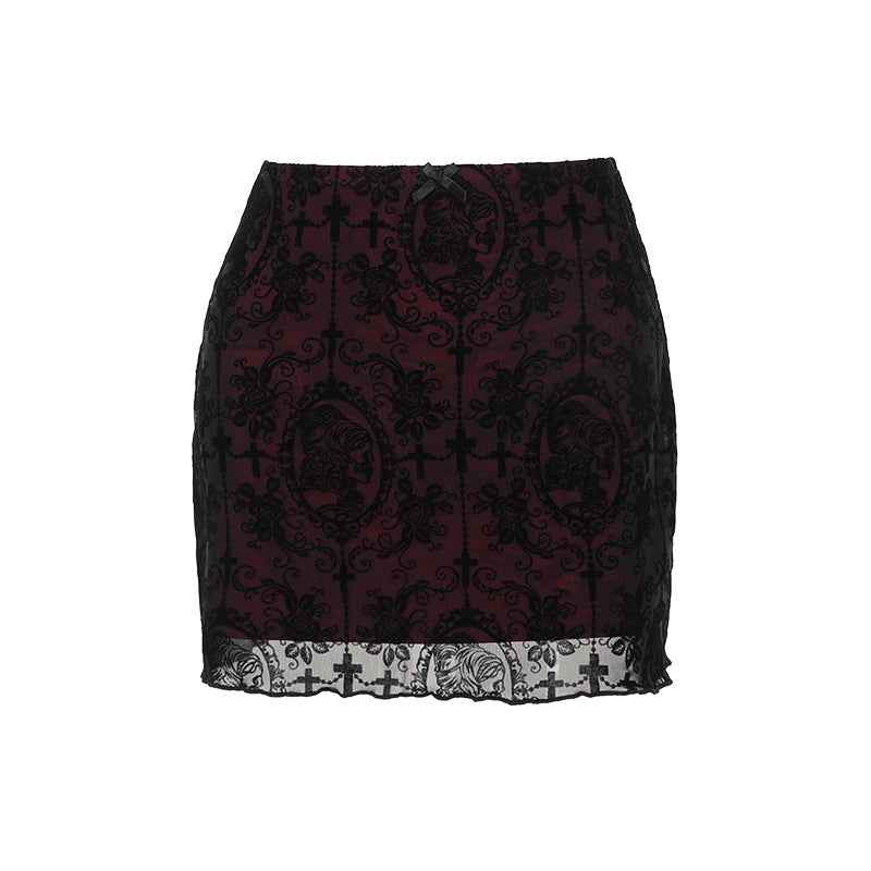 Cult Style Sexy Velvet Double-Layer Bodycon Skirt Women's Dark Chic Aesthetic Mini Skirt