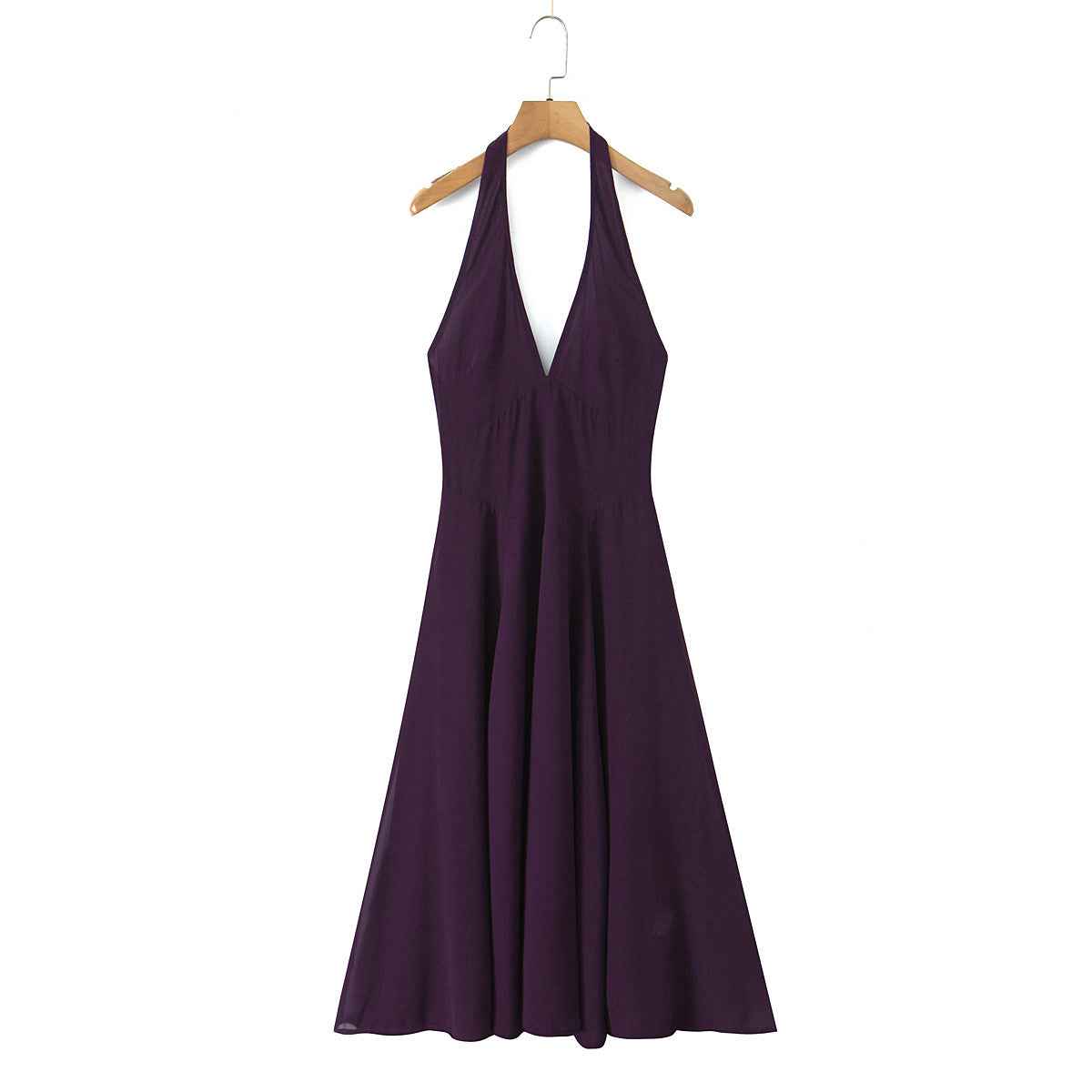 Long-Sleeved V-Neck Halter Dress