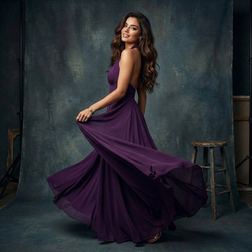 V-Neck Halter Maxi Dress