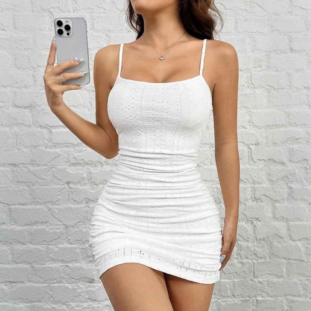 Sexy camisole dress with high waist and hip hugging mini vacation style short skirt