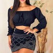 Solid Color Top + Embellished Skirt Set