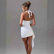 Style Women's Summer New Arrival Solid Color Sexy V-neck Backless Halter Fitted Bodycon Dress Wholesale