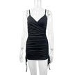 Lace-Up Pleated Mini Dress for Women