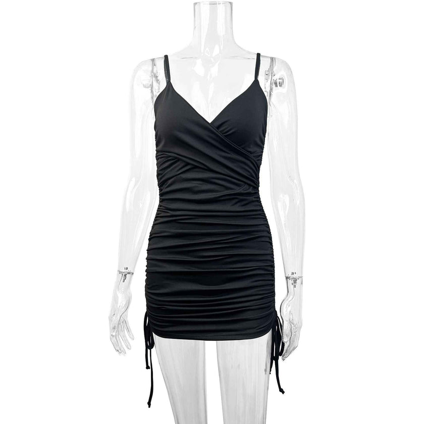 Lace-Up Pleated Mini Dress for Women