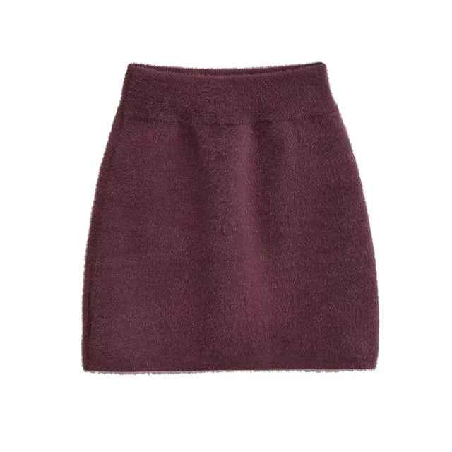 Ins Booss Mini Dress Knitted Thickened A- line Skirt Elastic Waist Sweet Soft Skirt Versatile Style For Various Occasions