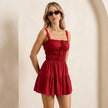 Square Neck Waist-Cinching Spaghetti Strap Mini Dress