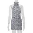 Sexy Zebra Print Backless Halter Bodycon Dress