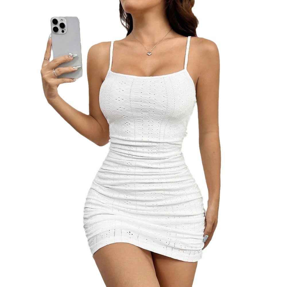 Sexy camisole dress with high waist and hip hugging mini vacation style short skirt