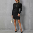 Mock Neck Button Detail Long Sleeve Mini Dress