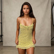 Floral Bow Tie Strapless Tulle Mini Dress