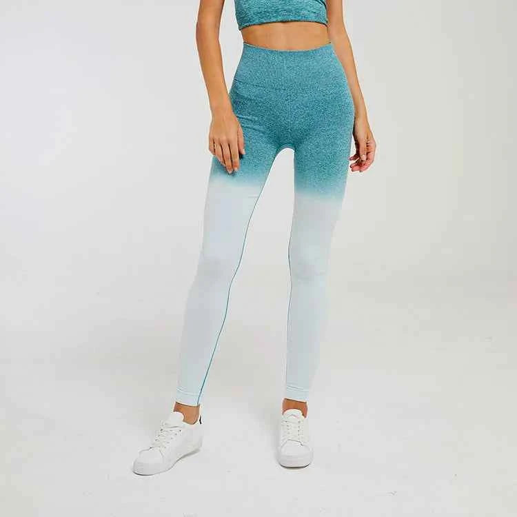 Gradient Short Sleeve Women's Sportswear suit Seamless Gym Clothing Women Gym Yoga Set Fitness Leggings+Cropped shirts