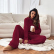 Solid Color Hooded Knitted Lounge Set for Women – Autumn Winter Two-Piece Outfit