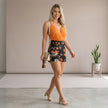 Plant Print Sleeveless V-Neck Top & Shorts Set