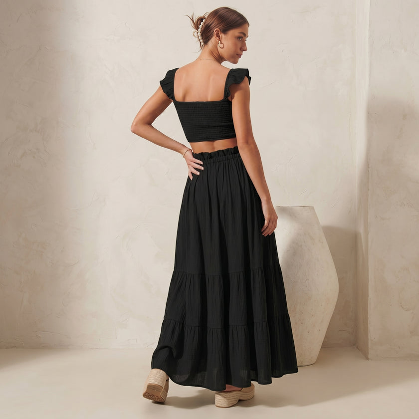 SO ME Smocked Top and Flowy Maxi Skirt Set