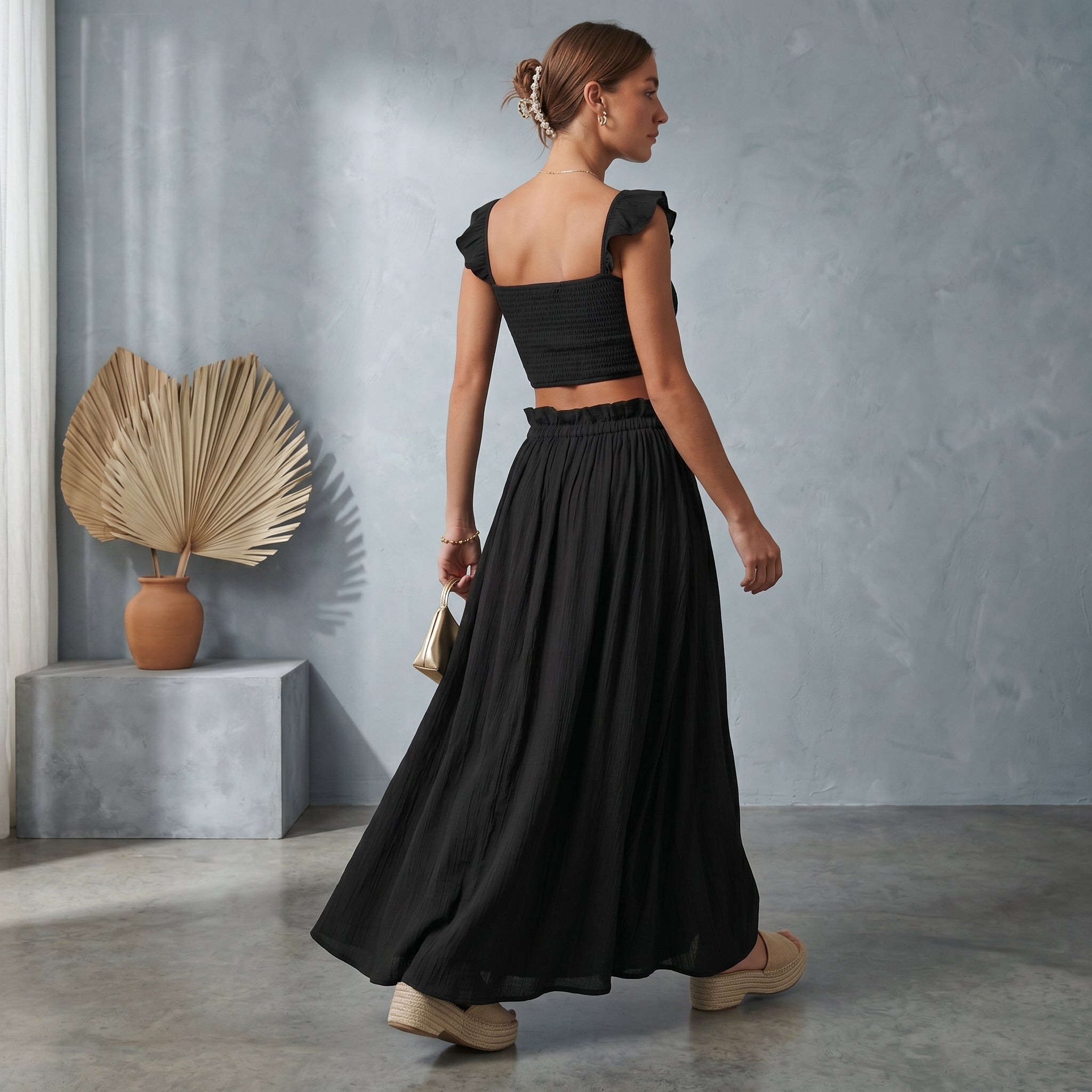 SO ME Smocked Top and Flowy Maxi Skirt Set