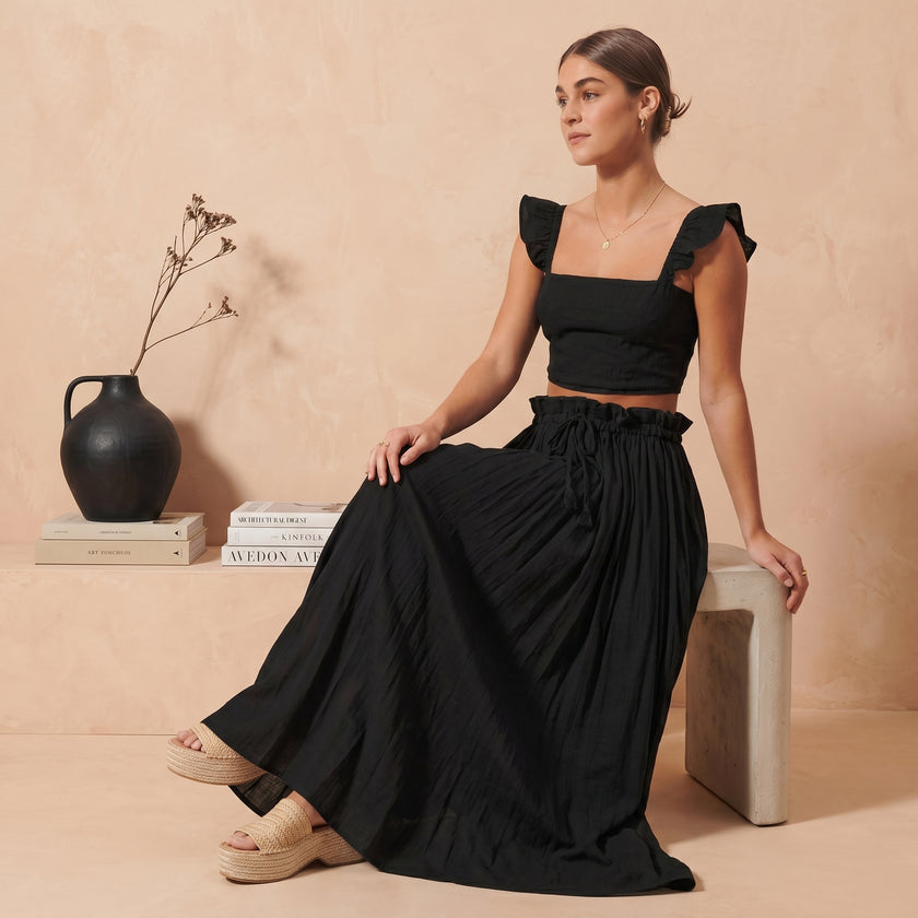 SO ME Smocked Top and Flowy Maxi Skirt Set
