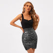 Two-Tone Sequin Pleated V-Neck Bodycon Mini Dress