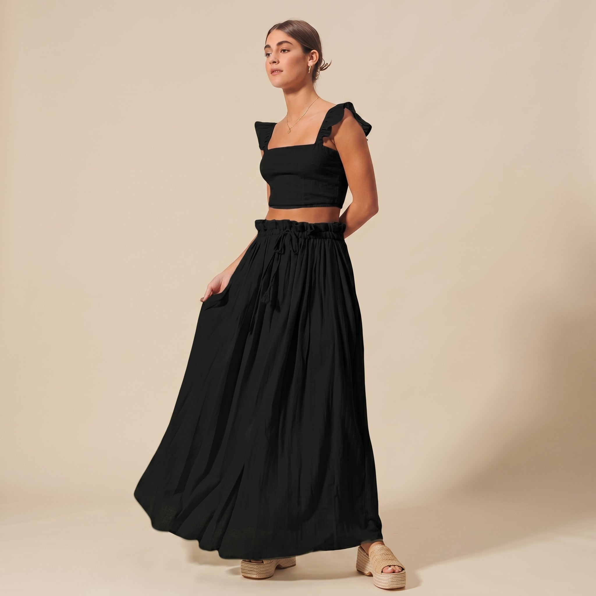 SO ME Smocked Top and Flowy Maxi Skirt Set