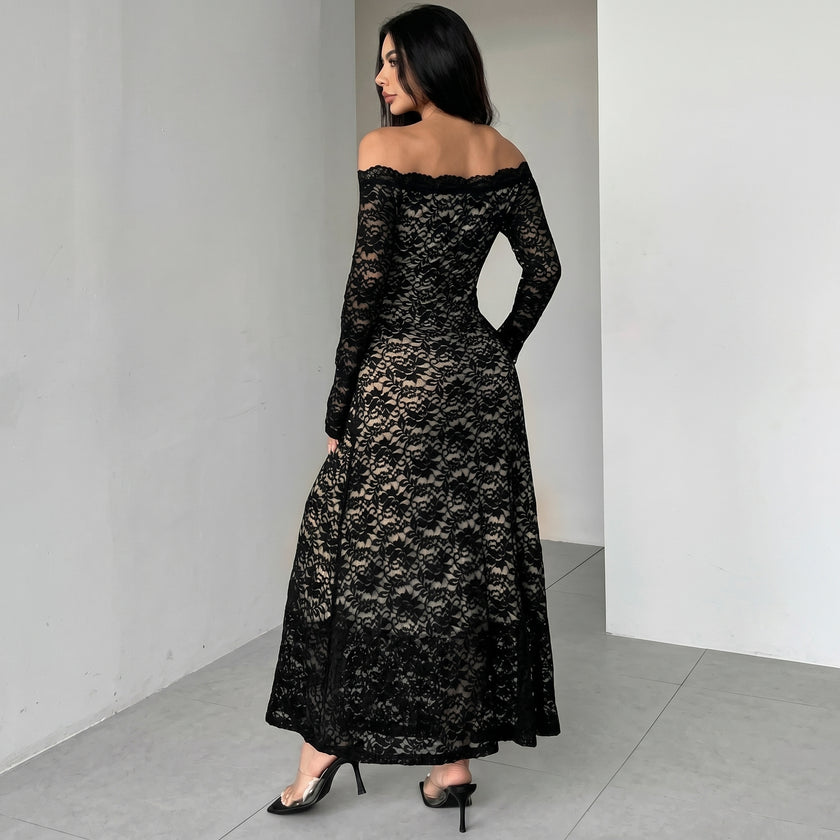 Off-Shoulder Lace Maxi Dress