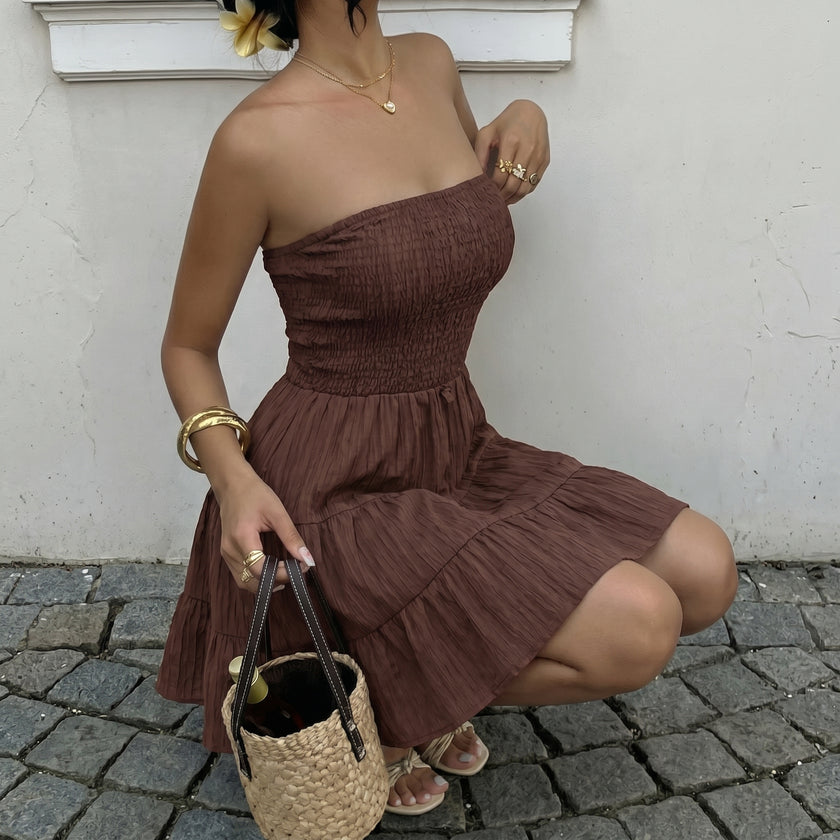 Smocked Strapless Tiered Ruffle Mini Dress