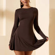 Woven Tied Round Neck Long Sleeve Mini Dress