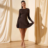 Woven Tied Round Neck Long Sleeve Mini Dress